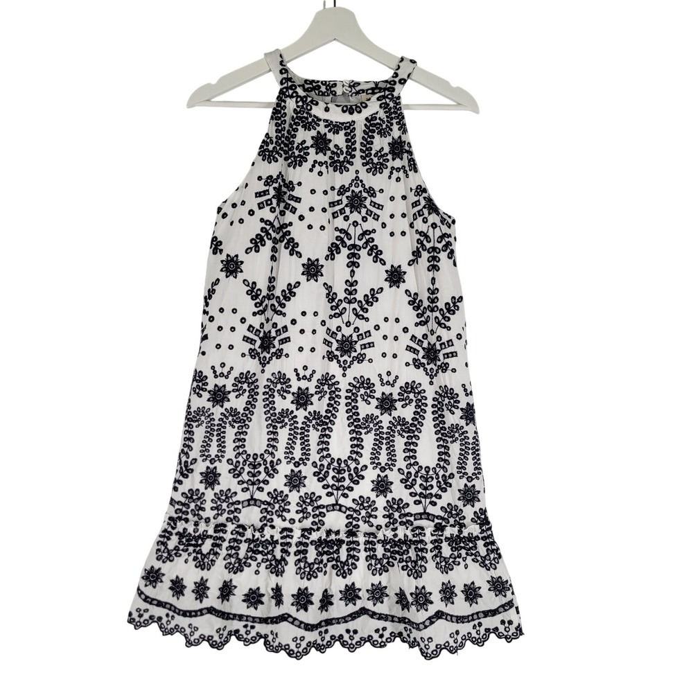 Maison Jules White Black Embroidered Eyelet Halter Dress XS